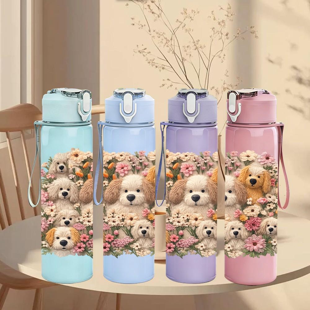 1PC Teddy Bear Stuffed Toy Group Print 750ml Color Plastic Sports Water Bottle Leakproof Flip Straw Lid Suitable for Sports Office Home Use