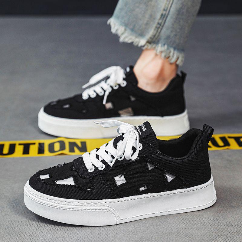 2025 Men's Breathable Canvas Shoes - Summer Fashion, Trendy, Odor-Resistant, Ripped, Wear-Resistant White Skate Sneakers
