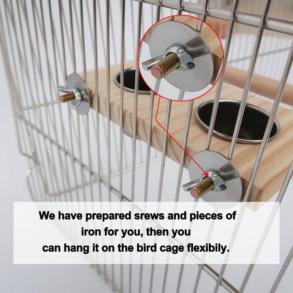 Wooden Perch Stand Hanging Feeder Bowls 2 in 1 Bird Food Cups Bird Feeding Dish Cups  Parrot
