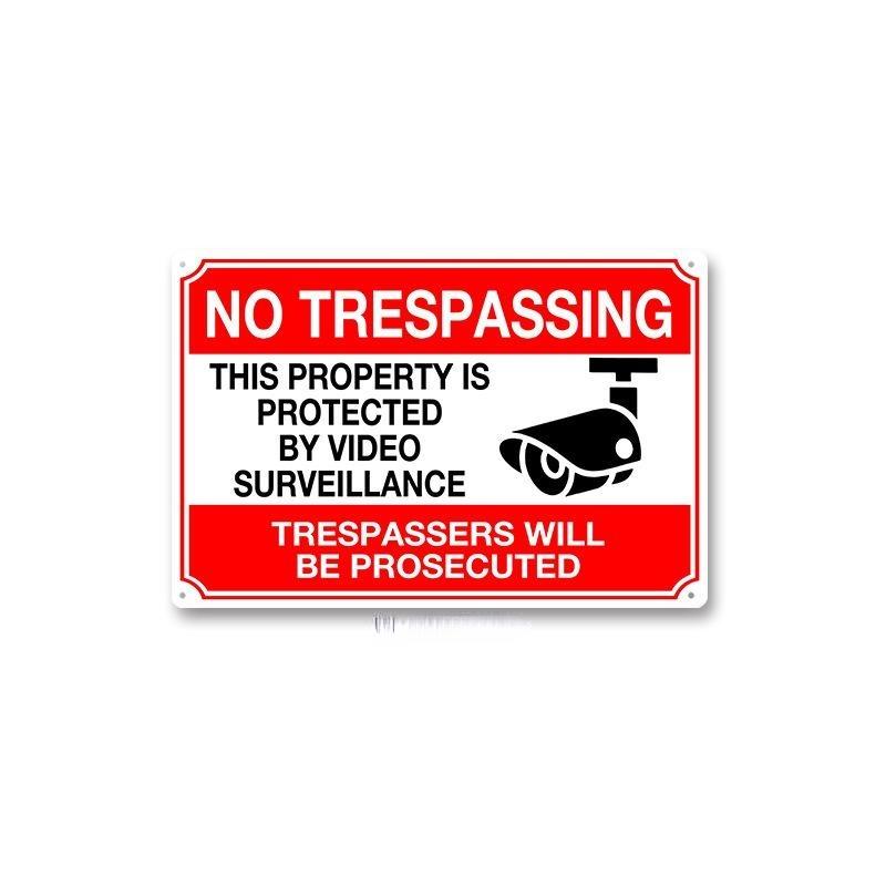 HD Metal Tin Sign Vintage Warning  No Trespassing Wall Decor Retro 24 Hour Video Surveillance Biohazard Funny Sign for Home Bus