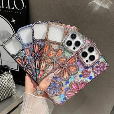 Electroplated Rhinestone Floral Soft Phone Case for iPhone 17 Pro Max Girly Style