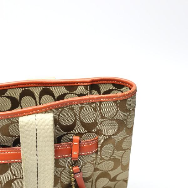 Coach Canvas Shoulder Tote Bag Leather Orange Women 8679 Used