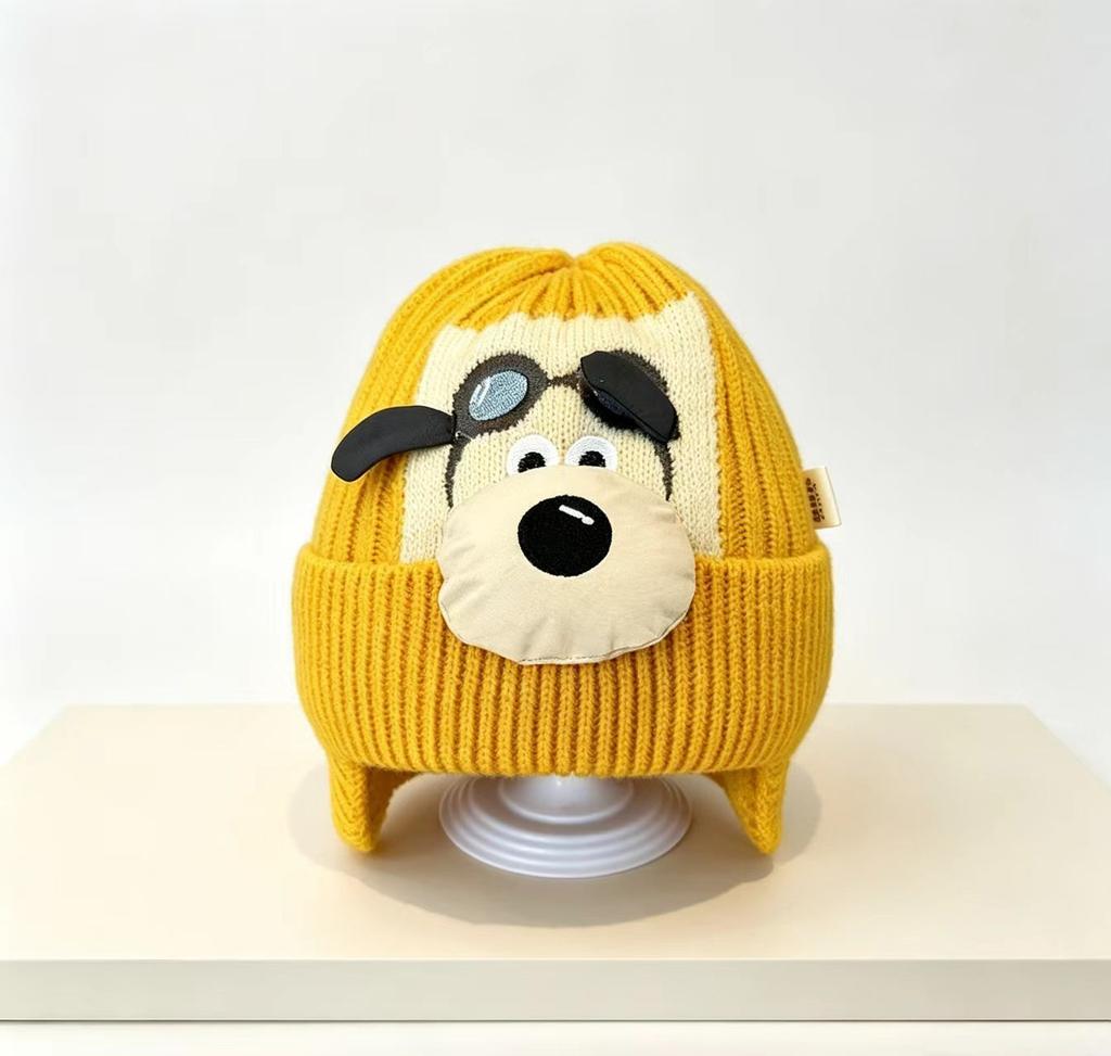 Cute cartoon children's ear protection knitted hat autumn and winter plush earphone plush hat for boys and girls