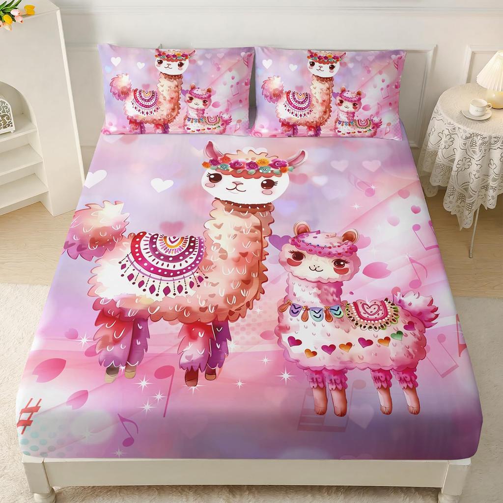 Cute Cartoon Salamander Pattern Bed Hat Three-Piece Digital Printing Bedding Set Adult Children