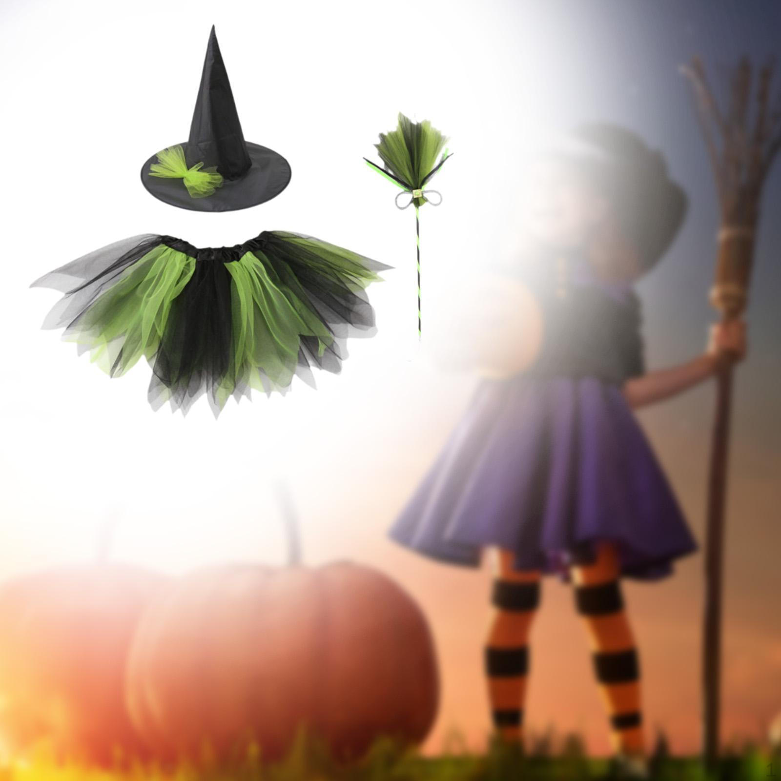 

Child Girl Witch Costume Pretend Play Dress up for Party Stage Performance Decor Black and Green
