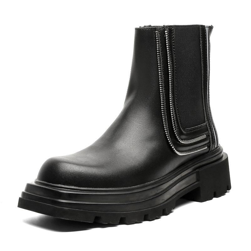 2024 Autumn Men's Fashionable Square-Toe Thick-Soled Zipper Mid-Tube Martin Boots