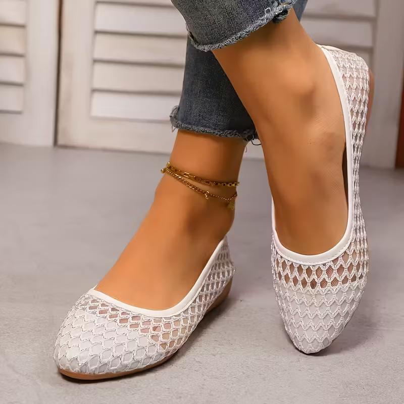 Damen Ballerinas mit Blumenmuster Spitz Atmungsaktiv und Bequem Elegante Damenschuhe