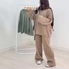 Women's Casual Commute Two-Piece: Round Neck, Long Sleeve Top with Loose Korean Style Pants - 2025 Autumn Collection