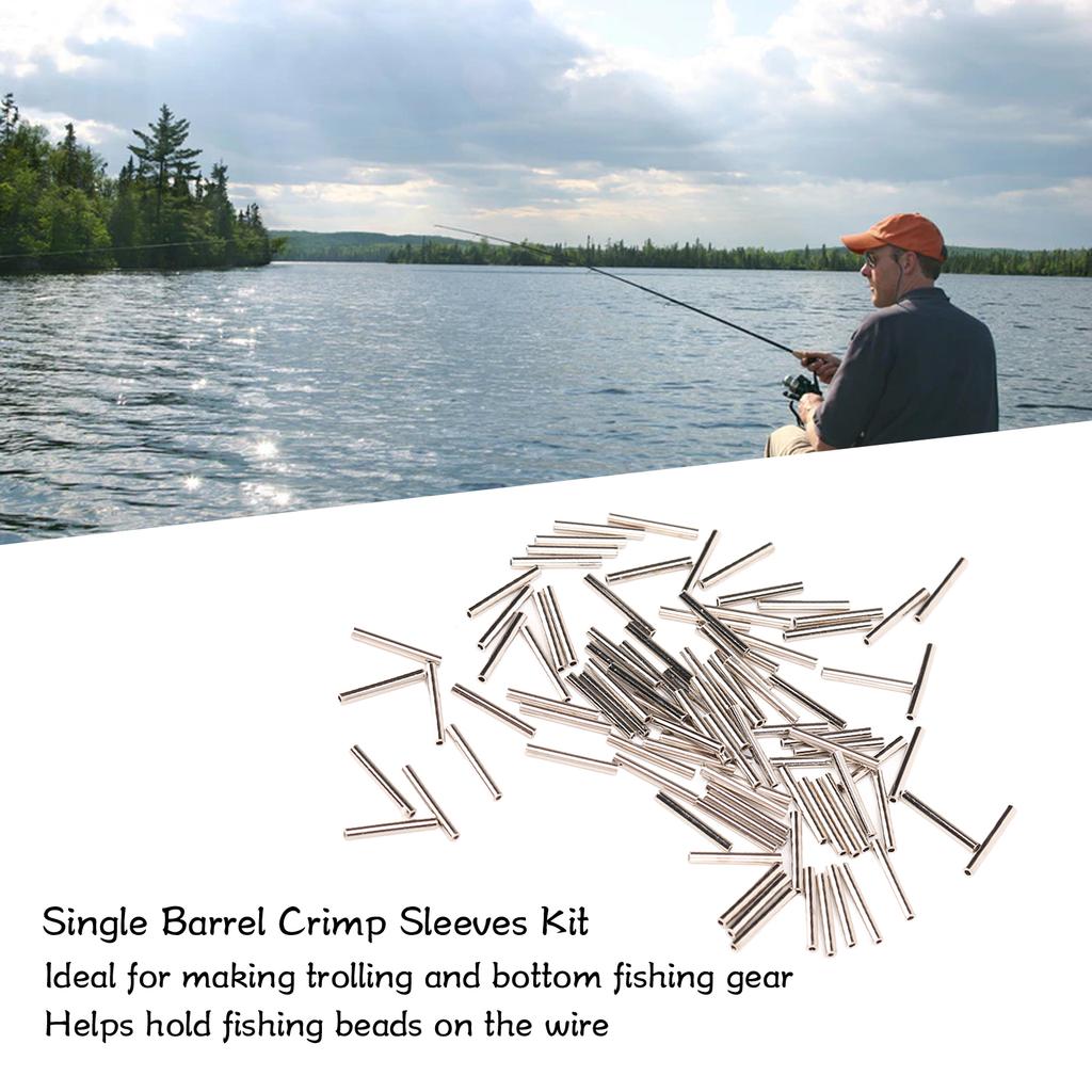 100 Pcs Single Barrel Crimp Sleeves Kit Corrosion Resistant Stainless Steel Crimp Sleeves Connector Kit for Fishing 1.4