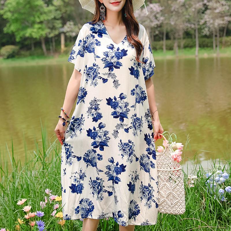 Casual Women's Dresses Summer Vintage Clothes Plus Size Elegant Short Sleeve Summer Long Dress