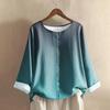 Women's Casual Long-sleeved Round Neck Gradient Cotton And Linen Top