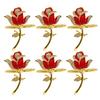 6 Pcs Red Floral Rhinestone Napkin Rings Serviette Buckle Rose Flower Napkin Holders for Party Dinner Table Decor