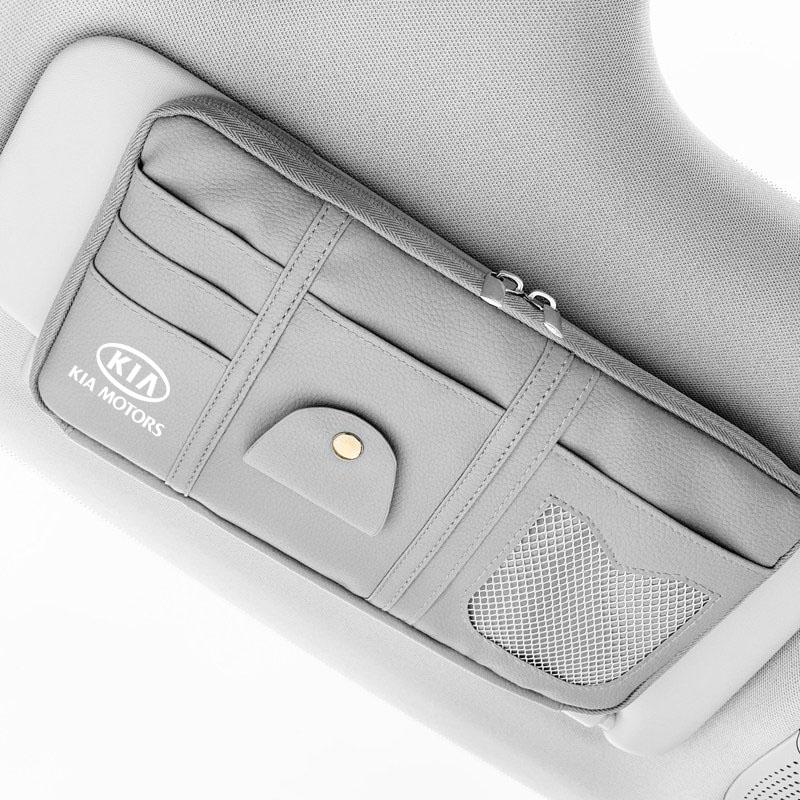 2026 Hot Car Sticker Car Sun Visor Organizer Textured Suede 2-Layer Storage Bag for KIA sportage ceed sorento cerato optima pica