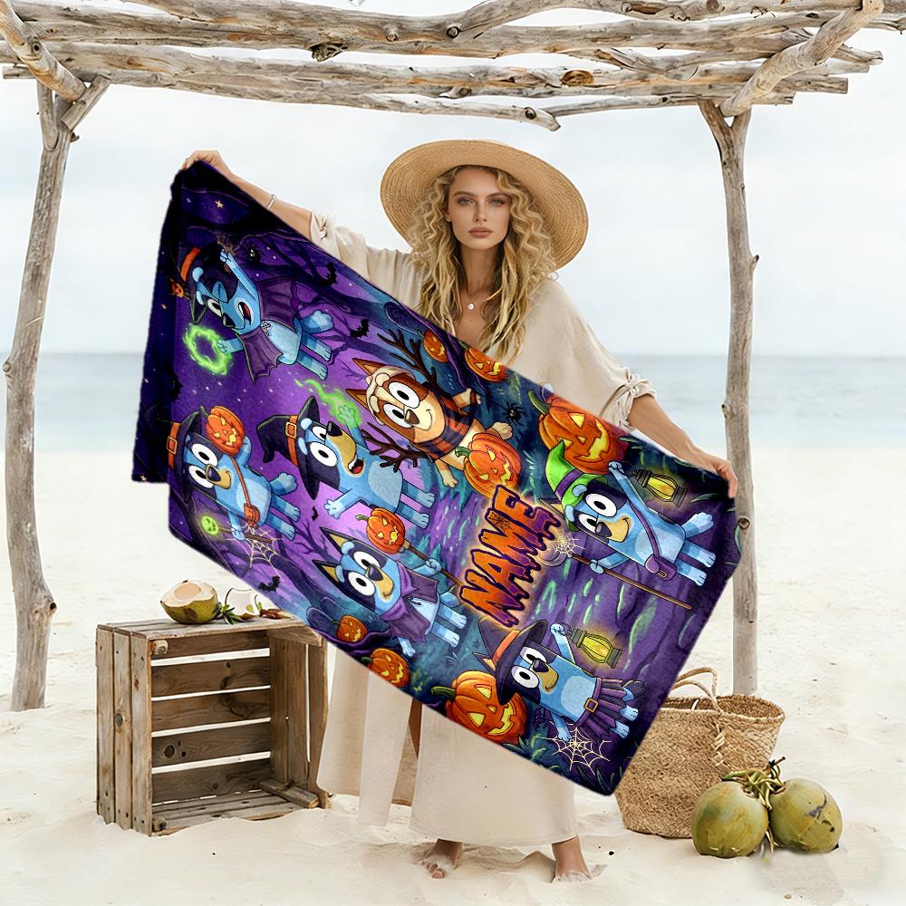 Halloween Bluebird Party Customize Text Beach Towel Quick-Dry Soft Microfiber Perfect for Traveling Yoga Camping and Swimming
