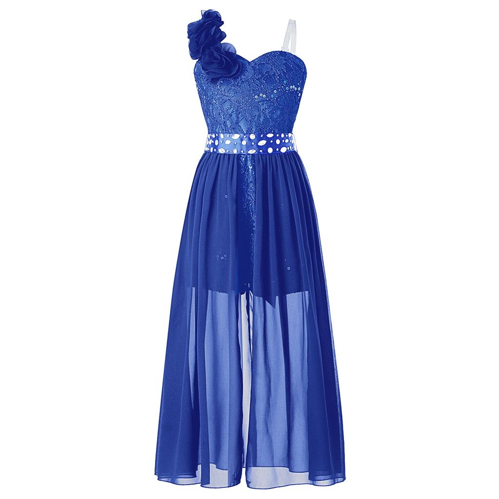 Vestito da Festa con Applicazione Brillante di Perline per Ragazze Tuta con Pizzo e Paillettes Romper con Sovrapposizione in Chiffon Vestito per Compleanno e Ballo di Fine Anno