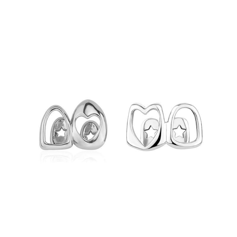 Zweifarbige Hohlherz-Gold-Grillz Streetwear Hip Hop Zähne-Set