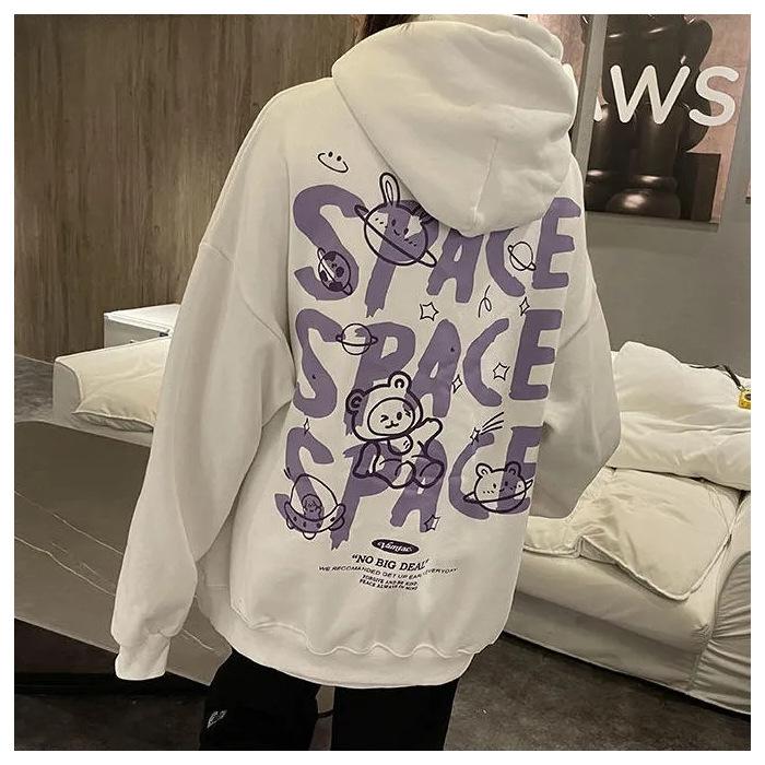 Fleece bear graffiti hooded sweater men and women ins trendy brand summer loose oversize couple soft girl