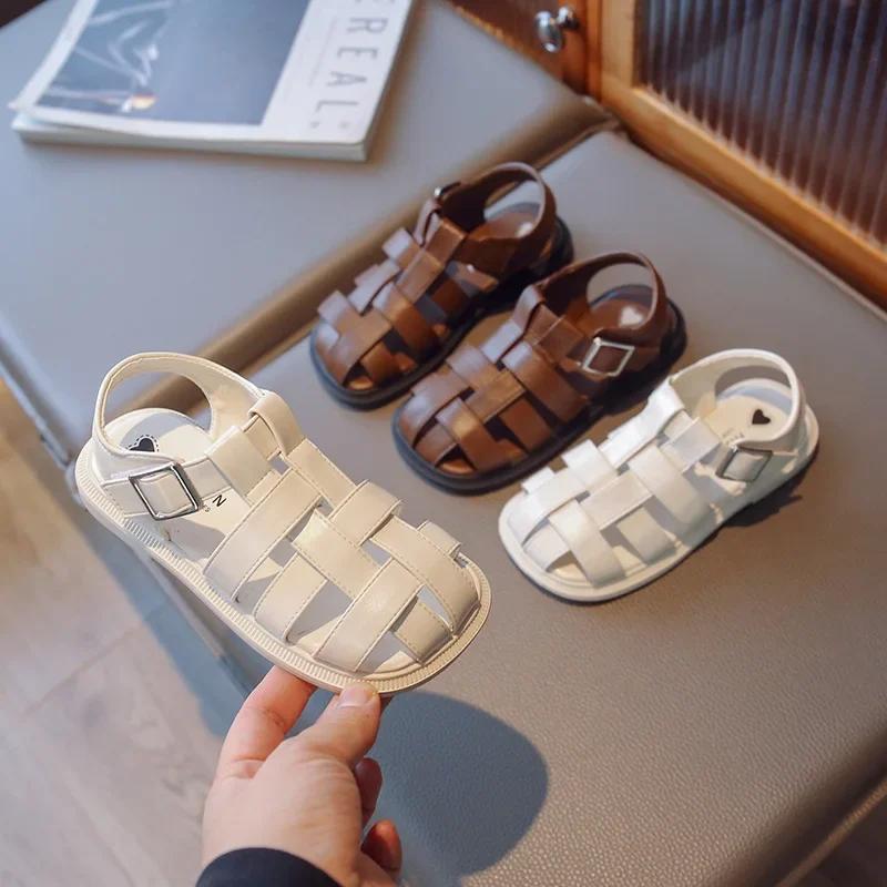 Gladiator Children Sandals Girl Soft Princess Shoes Retro Brown Roman Sandal Outdoor Braided Shoe Beige Kids Shoets Weave G03223