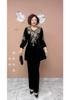 2pcs Pants Suits Autumn Women's Embroidery Velvet Plus-size Blouse High-waist Velvet Pants Two-piece Set Oversized Velvet Pants Suits