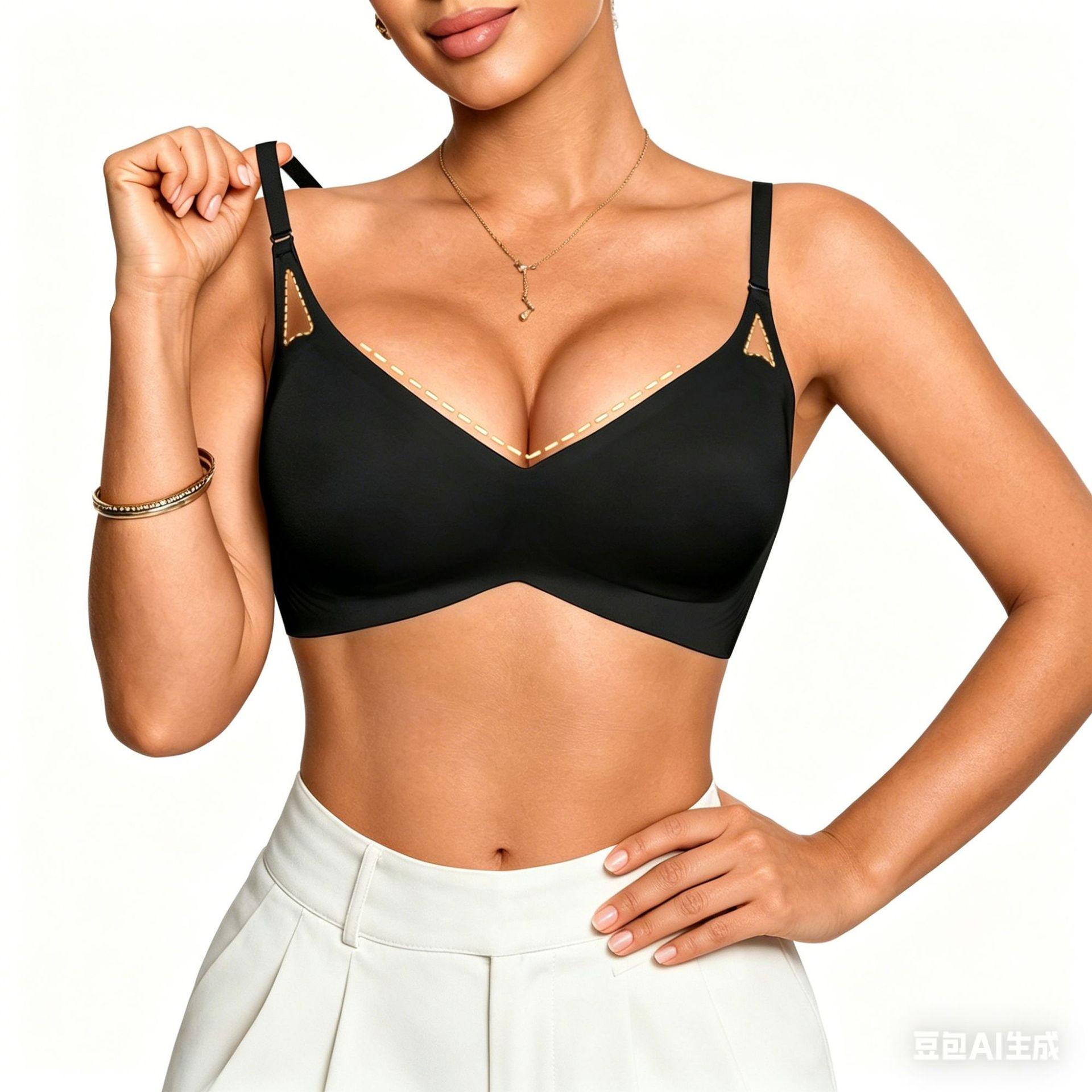 Women Invisible Jelly Gel Soft Support Seamless Gathering Anti Sagging Bra S чёрный