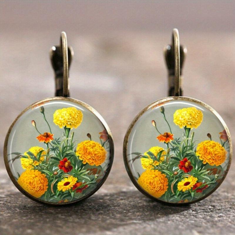 Fashion Earring Y2K Vintage Marigold Time Gem Flower Ear Buckle
