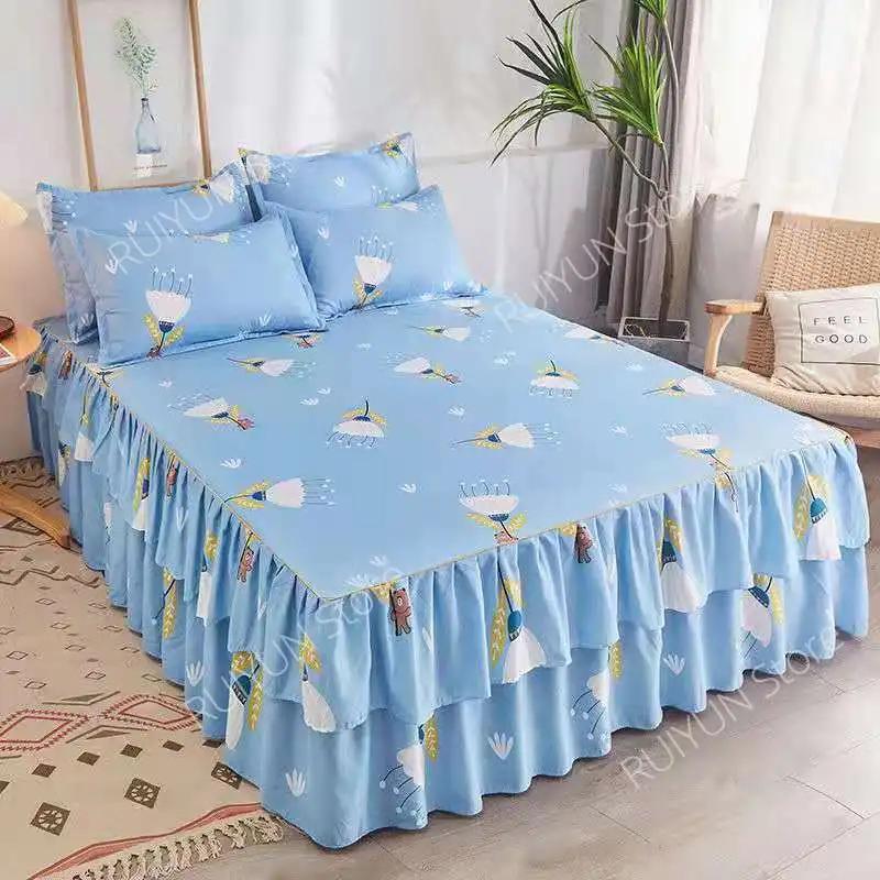 Dekorativer Bettrock für Prinzessinnen-Schlafzimmer, zweilagig, Bettüberwurf, rutschfester Matratzenbezug, Tagesdecke, Bettlaken, Matratzenschoner