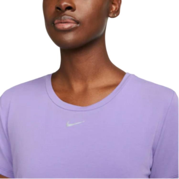 Nike Dri-Fit One Luxe Solid Logo Crew Neck T-Shirt Women Tops Purple DD0619-567
