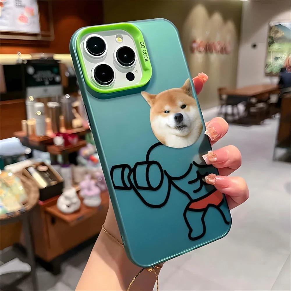 Funny Fitness Shiba Dog and Cat Matching Case for iPhone 16 15 12 13 11 14 Pro Max XR Xs 8 Plus Shockproof Cover for Couple_