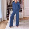 European & American Women's V-Neck Long Sleeve Top & Wide-Leg Pants Set for Autumn/Winter 2025.