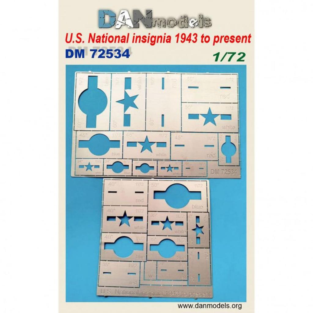 Dan Models Scale Military Aircraft Nationality Markings Etching Hobby Painting Tool DAN72534 1/72 U.S. 1943-Present Stencil, (Airplane)