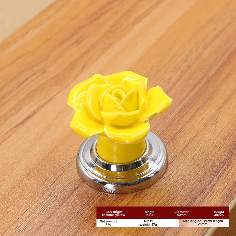 Rose Ceramic Cabinet Handle - Modern Pastoral Style, Single Hole Design for Drawer, Wardrobe, or Door