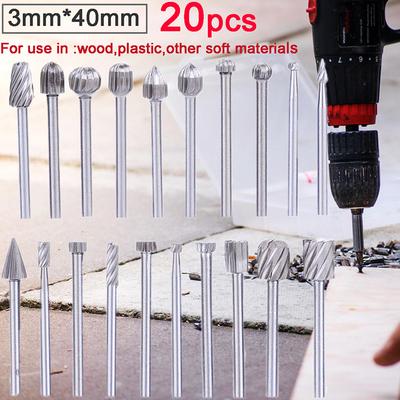 20 pezzi di carburo di tungsteno rotante punta burr die smerigliatrice gambo set 3 * 40 mm