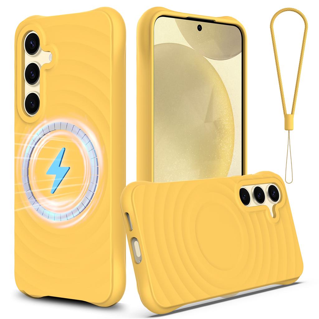 For Samsung Galaxy S25 Magnetic Case Ripple Texture Liquid Silicone Protective Cover with Strap