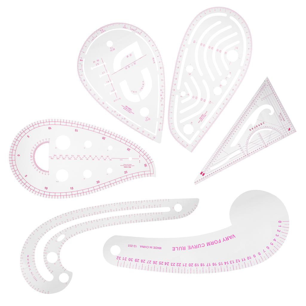 6Pcs Curve Ruler Multi Function Plastic Vary Form Sewing Grading Proofing Clothing Designs Tool