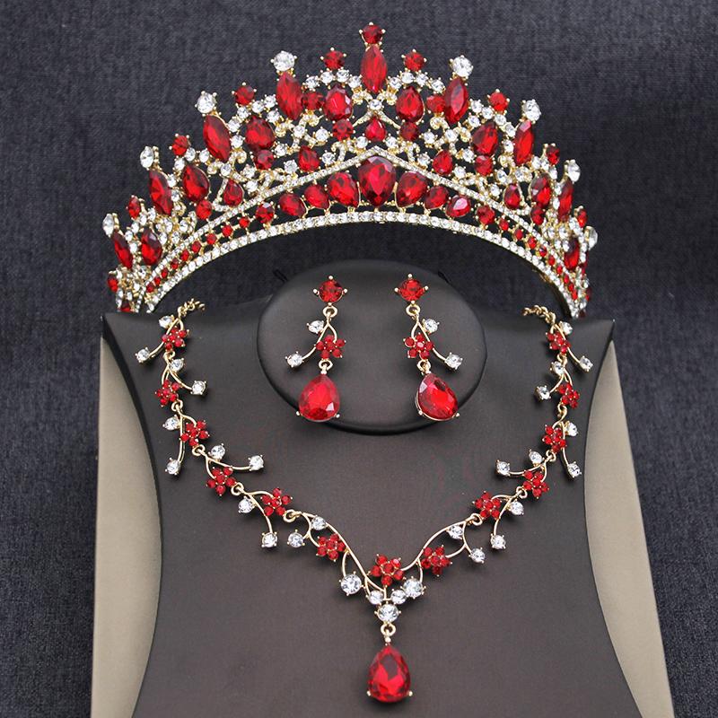 Elegant Purple Tiaras and Bridal Jewelry Sets for Women Wedding Crown Choker Necklace Earrings Set Party Jewelry Accessory