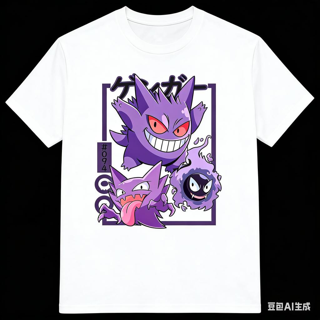 Pokémon Gastly Evolution Printed Pure Cotton T-shirt for Men and Women Spring/Summer New Collection Fashion Short Sleeved Shirt