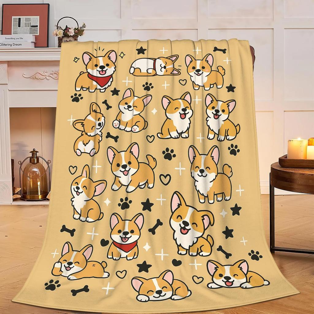 Cute Pet Corgi Dog Throw Blanket Fuzzy Soft Cozy Warm Lightweight Plush Fleece Flannel Blanket for Couch Bed Sofa Home Decor
