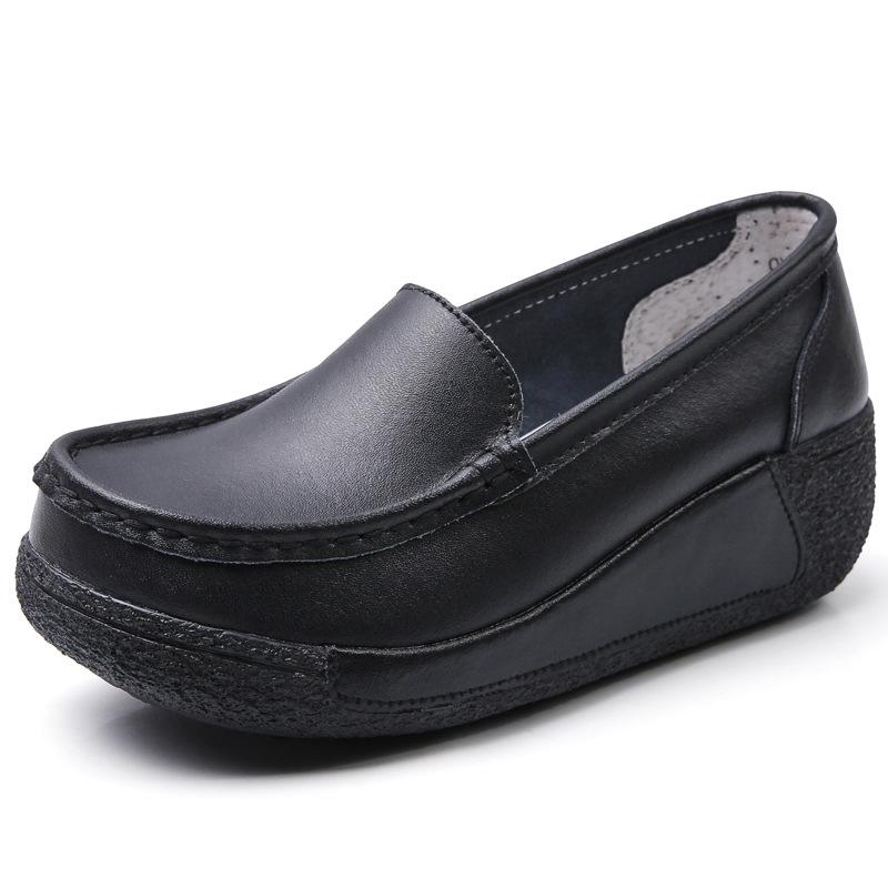 Fashion New Fashion Casual Women's Shoes Flat Genuine Leather White Nurse Shoes Women Platform Wedges Shoes