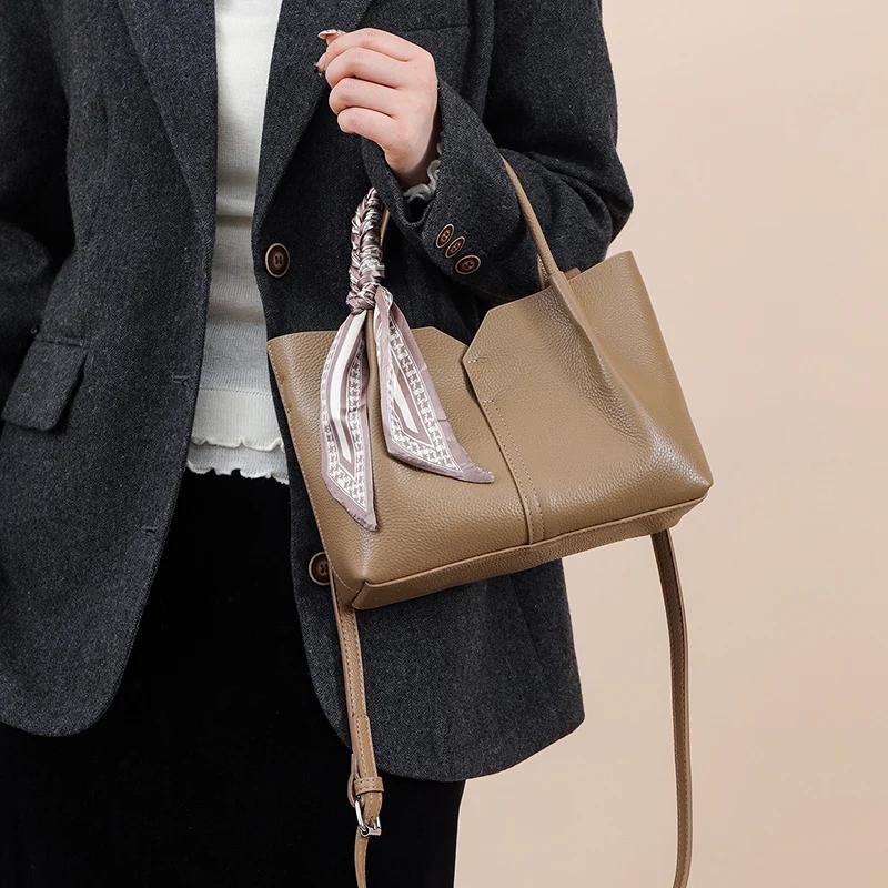 

Genuine Leather Cowhide Tote Bag Daily Commuting Women Messenger Bag Fashion Shoulder Crossbody Bag Female Handbag Bolso 25cm 11cm 18cm