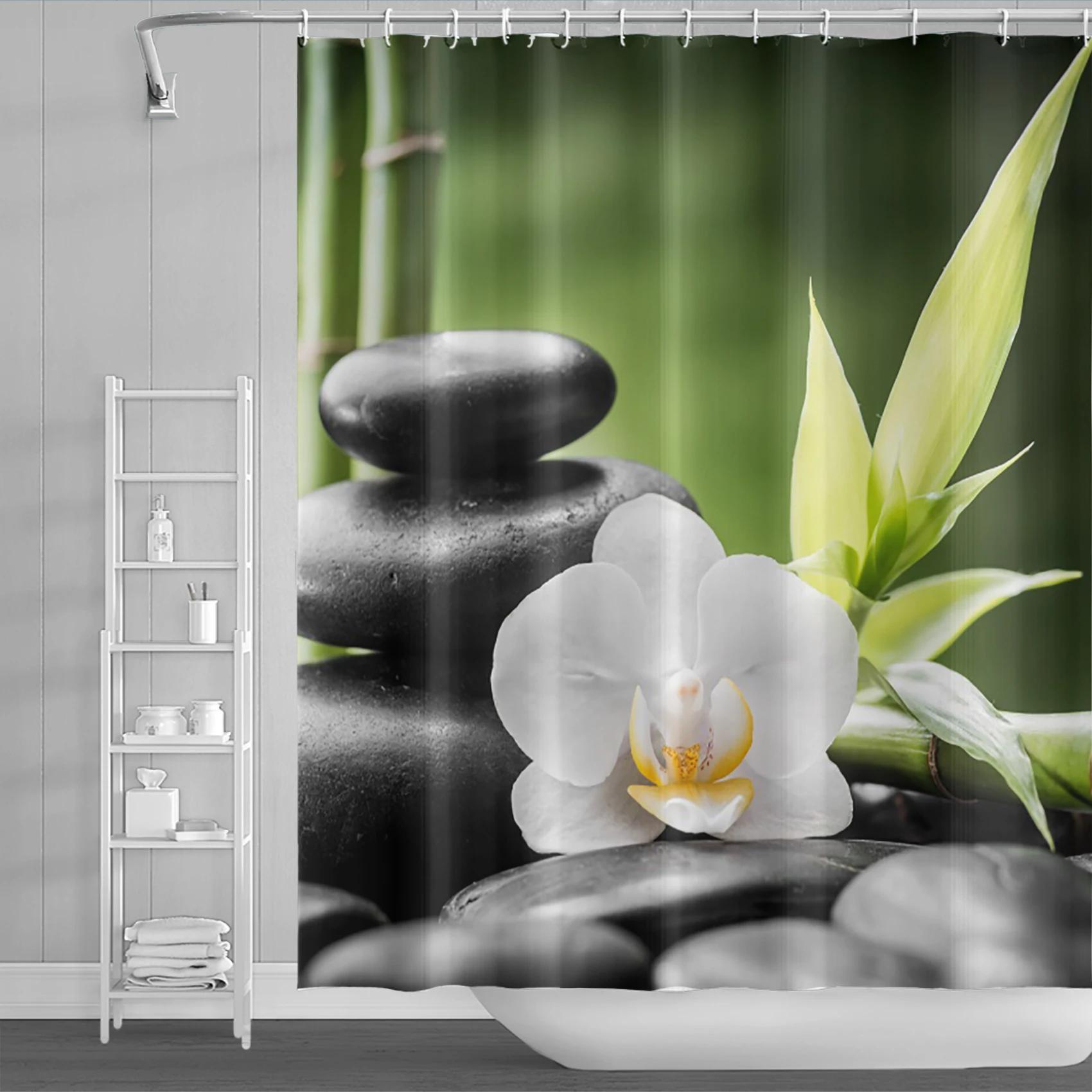 Spa Buddha Water Yoga Shower Curtain Rural Landscape Creek Stone Lotus Buddha Waterproof Polyester Bathroom Curtain With Hooks W60H190(CM)-1 Pcs