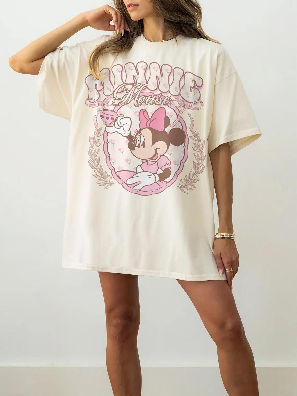 

Vintage Minnie Mouse Pink Tea Shirt Minnie est 1928 Shirt Girl Birthday Gifts land Shirt World Shirt S