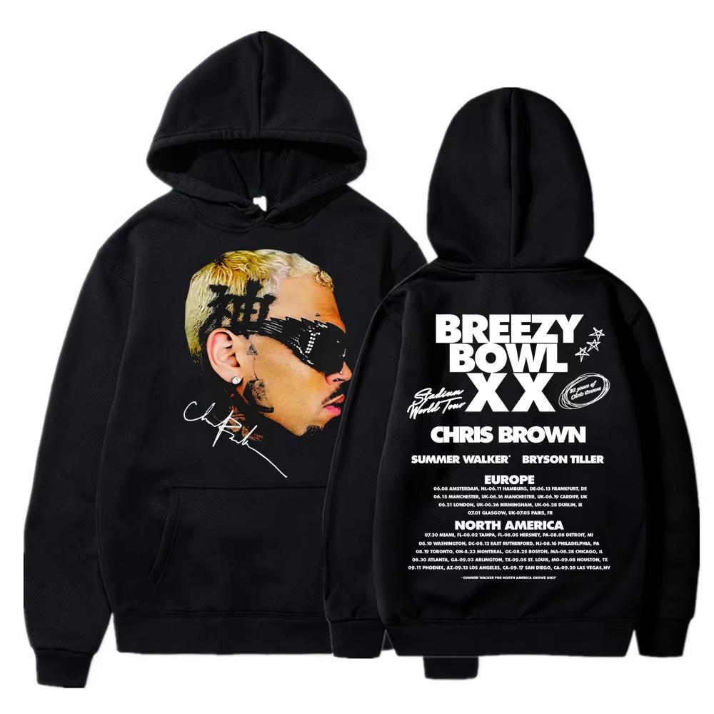 Rapper Chris Brown Breezy Bowl XX Concert Hoodies Hip Hop Fashion Unisex Women Sweatshirt Oversized Casual Long Sleeve Streetwear