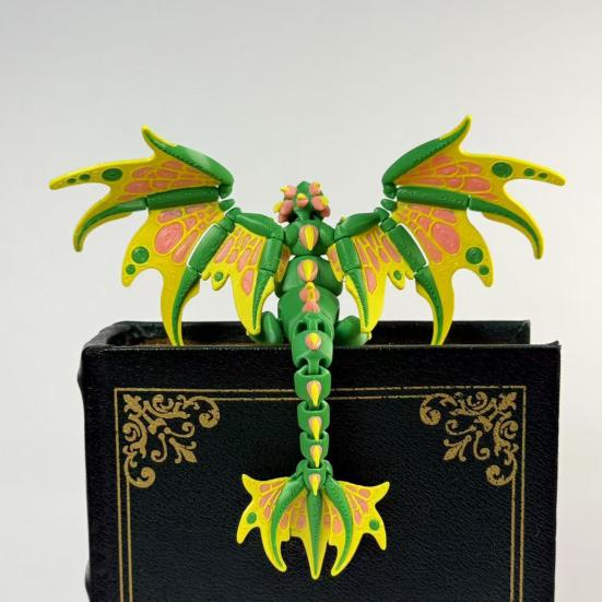 3D Printed Dragon Butterfly Figurine, Articulated Desk Decor, Cute Shelf Ornament, Stress Relief Fidget Toy for Kids Collectors