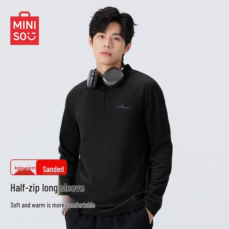 MINISO Men's Winter Double-Sided Fleece Half-Zip Thermal T-Shirt