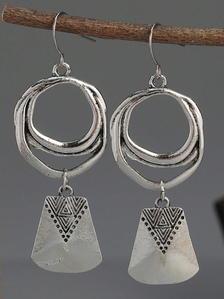 Vintage Geometric Pattern Pendant Earrings, Daily Party Jewelry Accessories