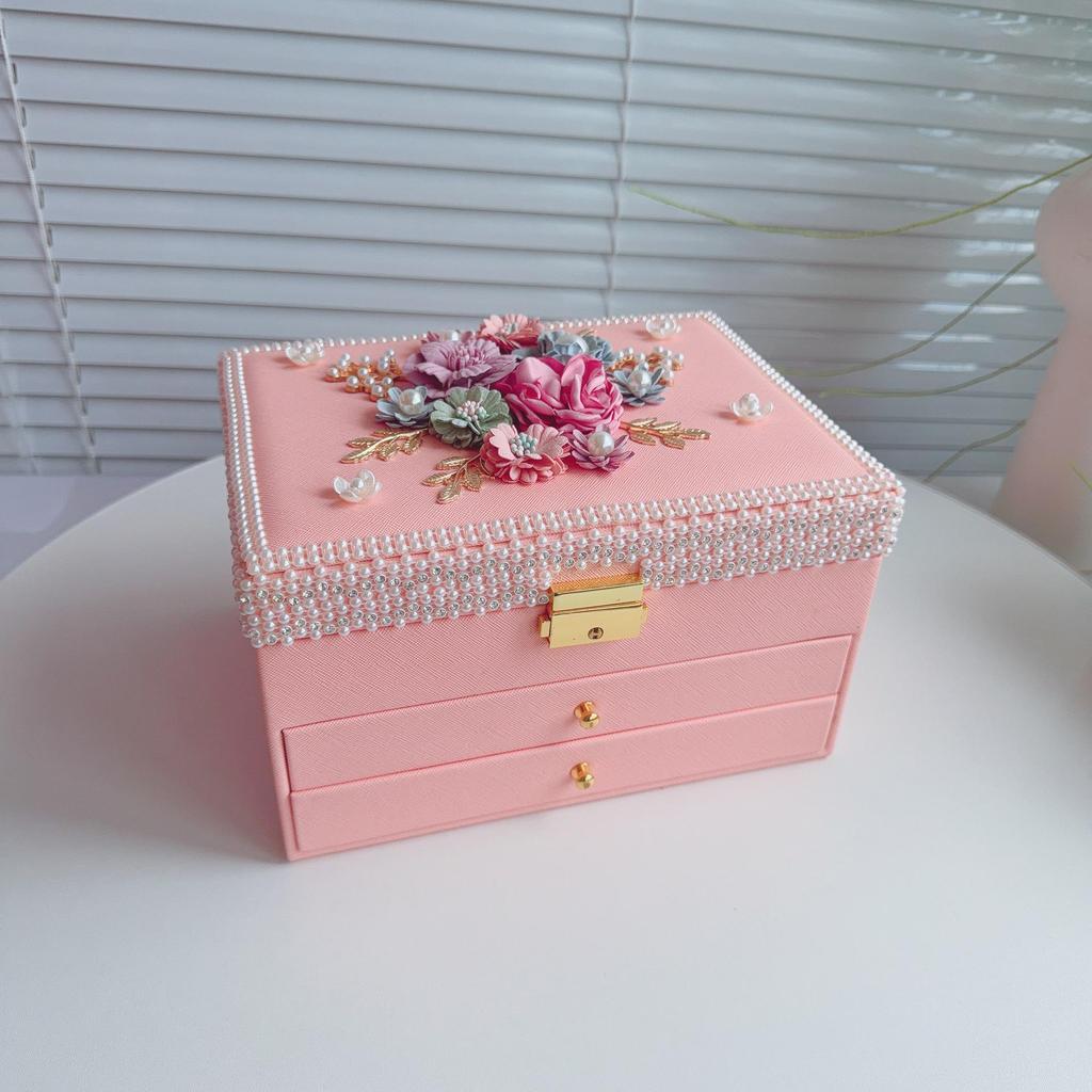 Exquisite High-End Floral Jewelry Box - Luxurious Ornament Storage for Birthday Gifts