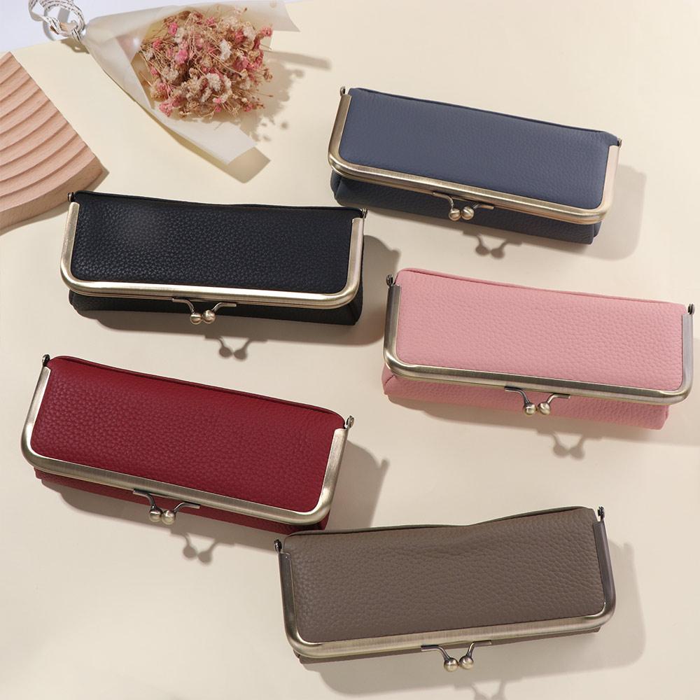 Automatic Closing Glasses Boxes Holder Genuine Leather Eyebrow Pencil Case for Students