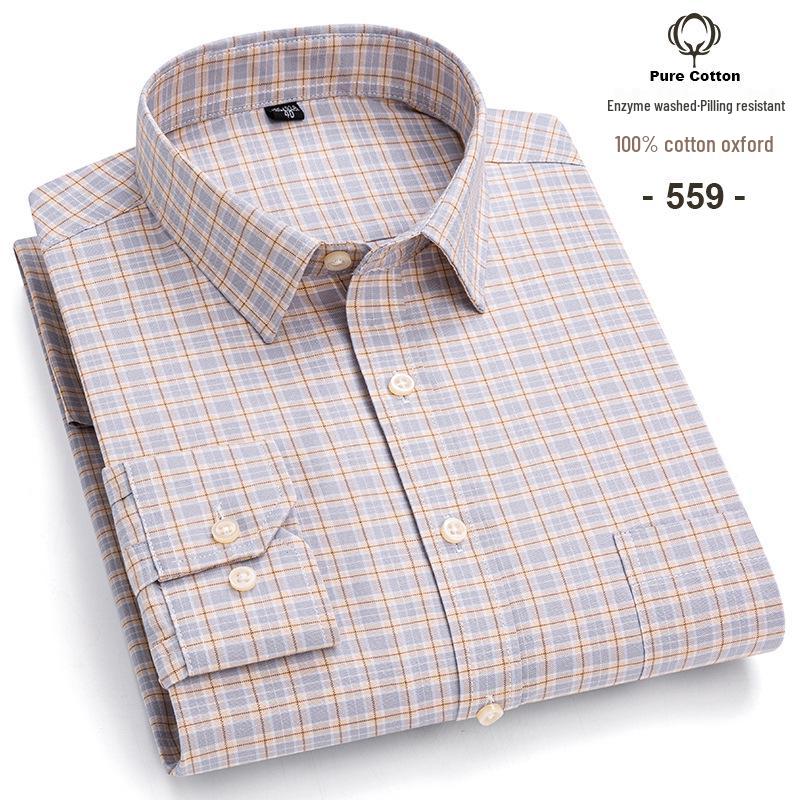 Men's Plus Size Plaid Oxford Cotton Long-Sleeve Shirt