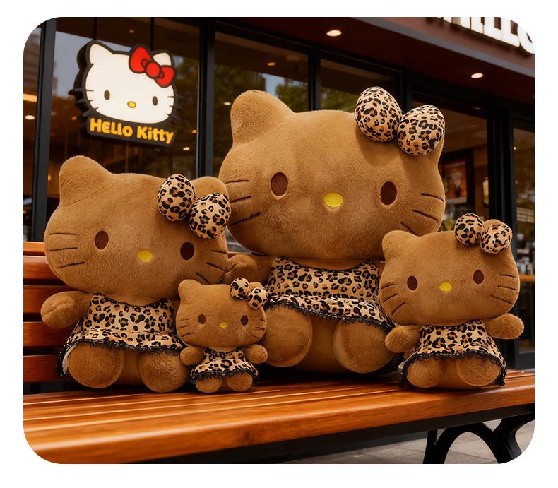 Large Black Leopard Print Hello Kitty Plush Pillow Doll