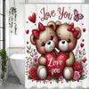 Valentine's Day Cute Bear Floral Love Shower Curtain, Bathroom Decorative Shower Curtain, Waterproof Shower Curtain with Hooks